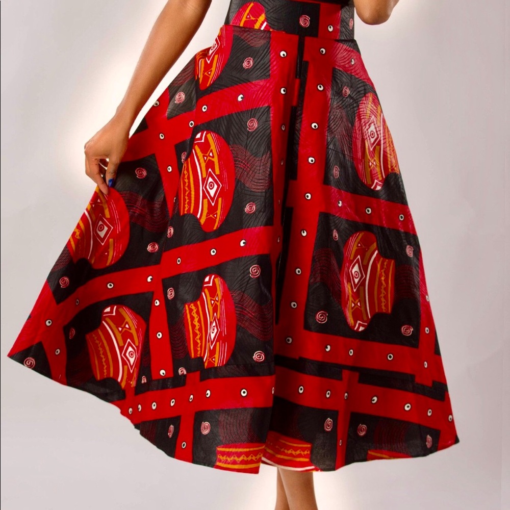Ankara red and black skirt
